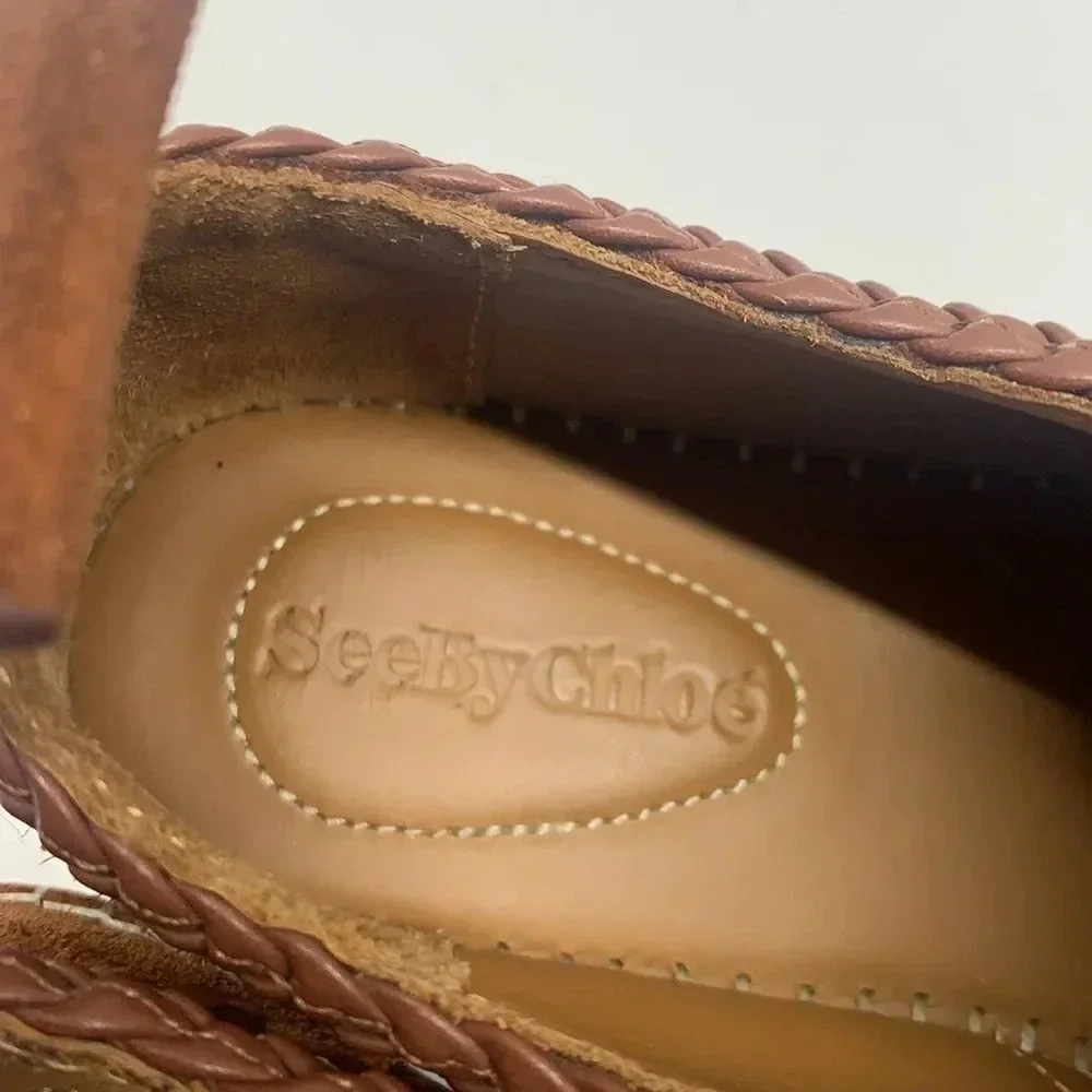 See by Chloe Espadrilles Sneakers Shoes Suede Whipstitch Trim Tan Brown Size 7